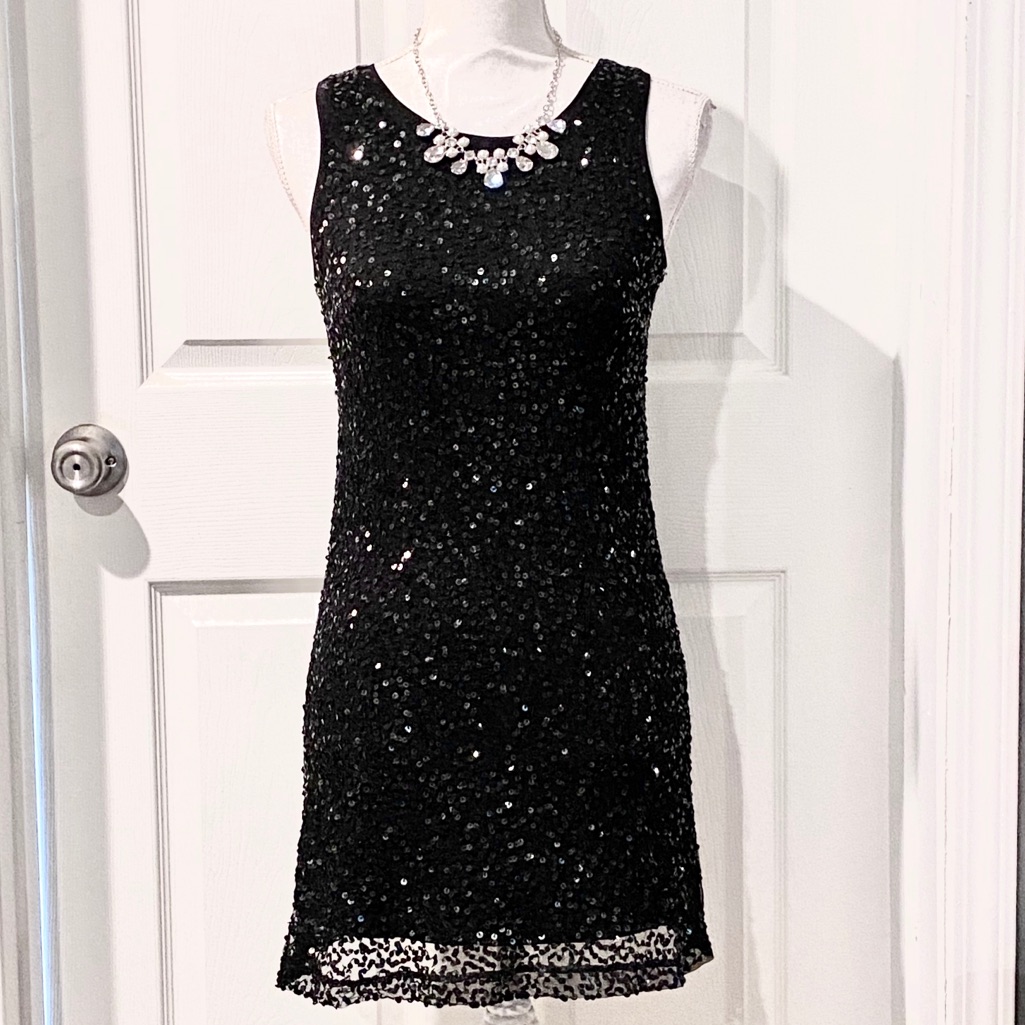 Rue 21 Black Sequin Mesh Overlay Sleeveless Dress